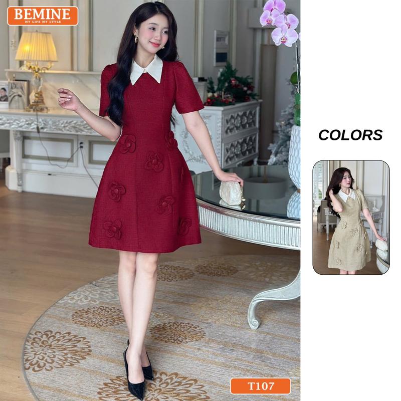 Đầm thiết kế BEMINE cổ đức tùng váy đính hoa cao cấp dáng chữ A phù hợp đi tiệc-T107 