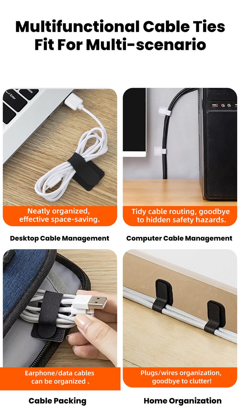 Product Introduction of Toocki 5/10/20pcs Back-glue Adhesive Cable Ties Multifunctional Velcro Tape Strong Adhesive Interlocking Bundling Tape Neat Organize Polyamide Power Cable 18