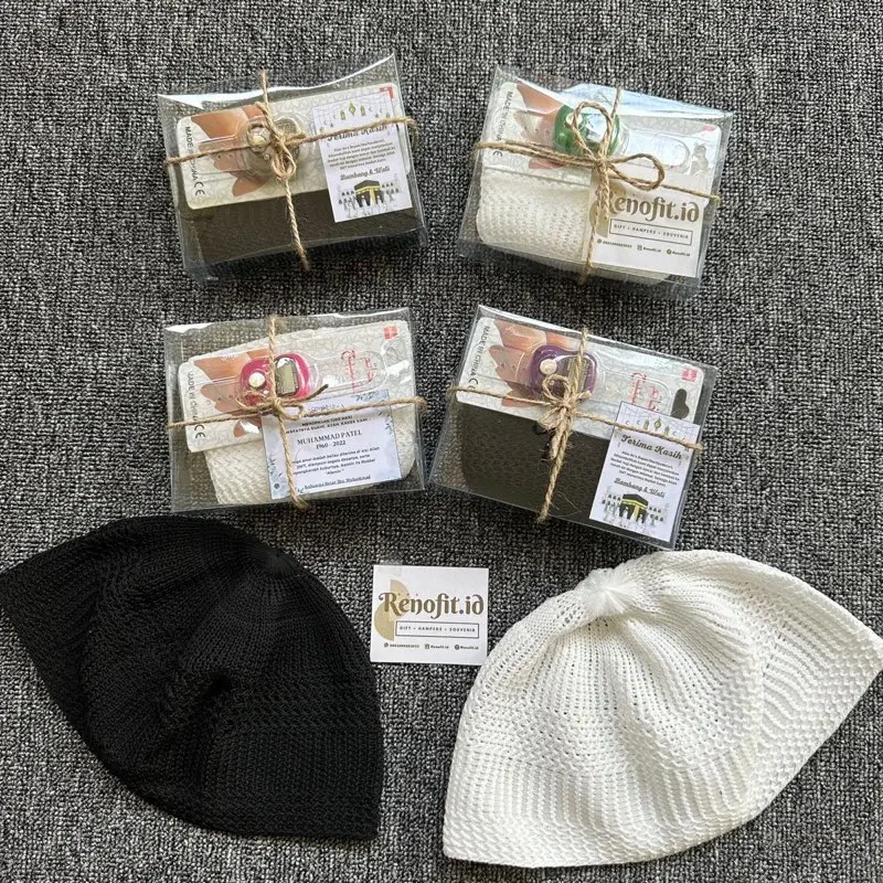RN] Paket 25-50 PCS Souvenir Peci Rajut Tasbih Mutiara dan Tasbih Digital Umroh Haji Tahlil Pengajian Tasyakuran Khitan Syukuran Lebaran Wedding bisa pakai KARTU UCAPAN Muslim 5