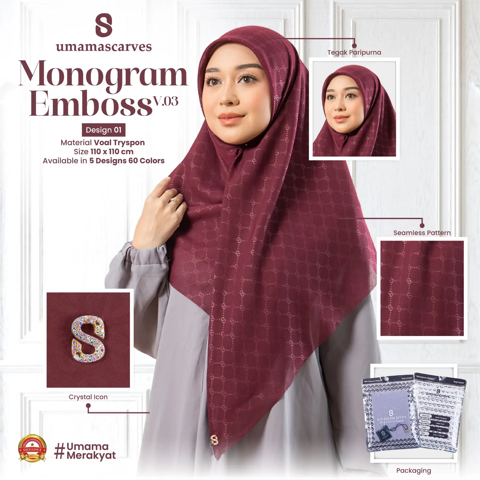 hijab sultan emboss monogram umama logo s segi empat Kerudung Square Nyaman jilbab premium umamascarves umama