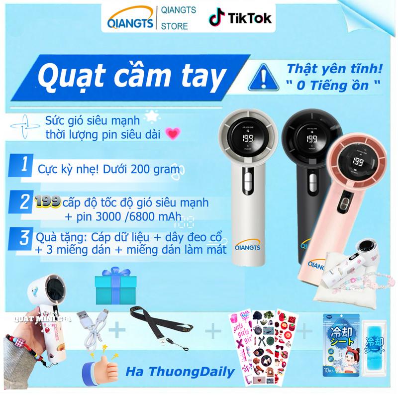 Quạt tốc độ cao Cầm Tay USB Mini Qiangts Hàng mới về năm 2026 với 199 bánh răng tốc độ Màn hình kỹ thuật số Có Thể Sạc Lại 3000mAh Động cơ không chổi than Hỗ trợ cả ngoài trời và trong nhà BẢO HÀNH 6 THÁNG - 1 ĐỔI 1