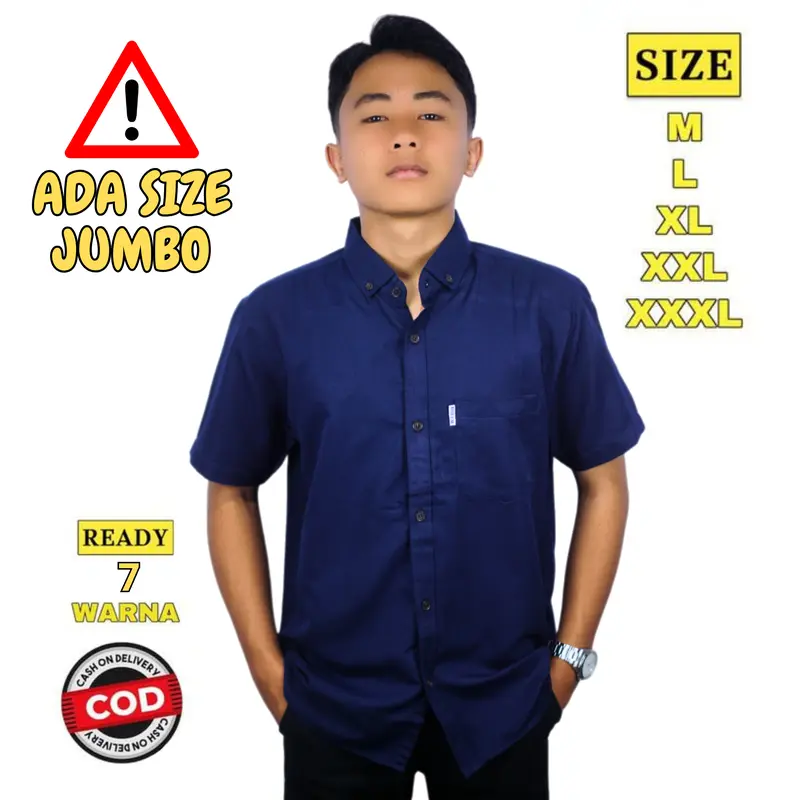 Kemeja Polos Pria Slimfit Casual Baju Formal Katun Distro Softblue Hitam Putih Panjang Tangan Garis Santai DHEEM Pendek Kerja Cowok Kerah Hem Kantor Navy lengan 0