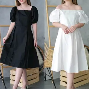 Andini Dress Midi Sabrina Jumbo/Pesta Natal/bahan satin Size S-XXXXL