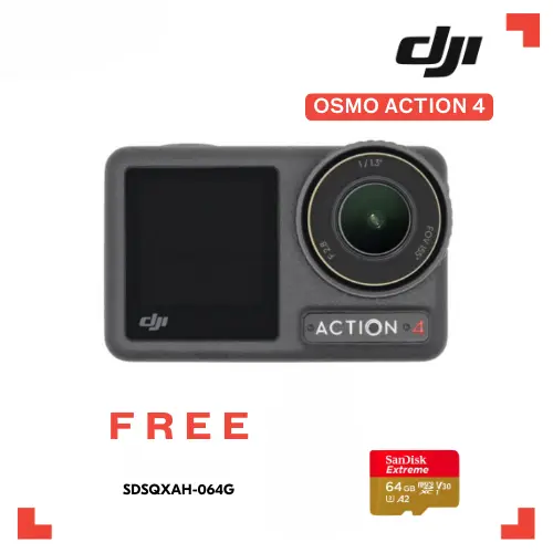 DJI Osmo Action 4 – 4K Waterproof Action Camera + Free 64GB SD Card, Ultra-Stable, Long Battery Life
