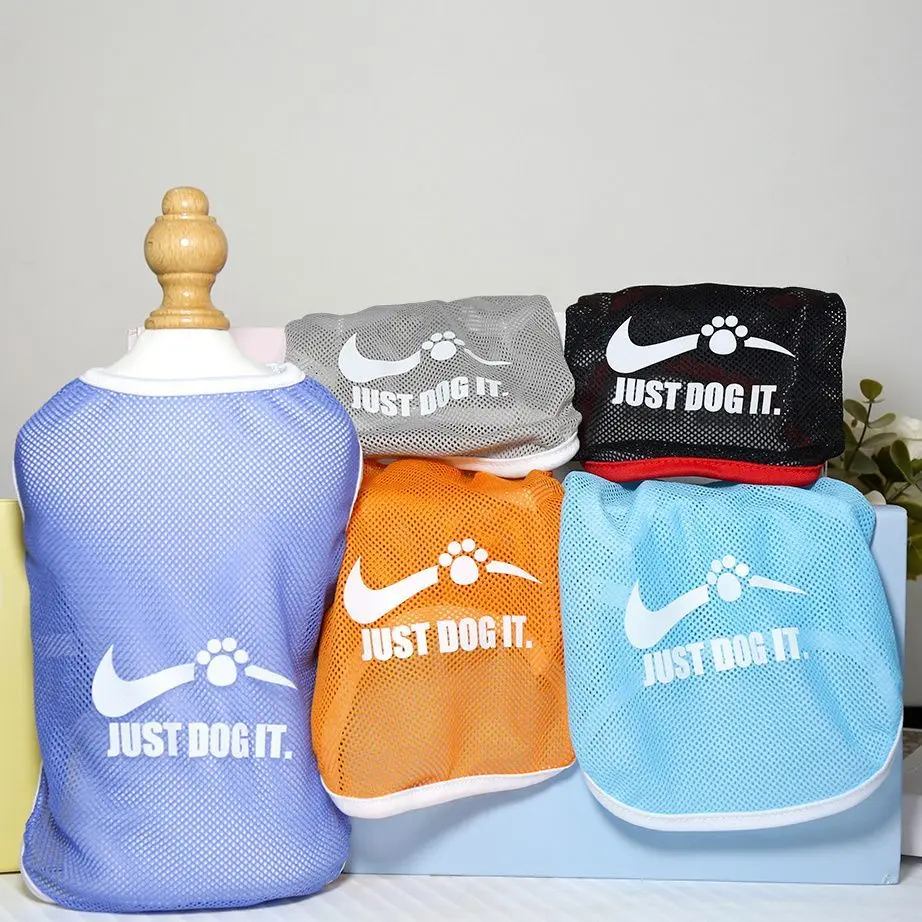 Spring and Summer Cat Dog Clothes Mesh Breathable Original Letter Printed Thin Large Dog Mesh Vest