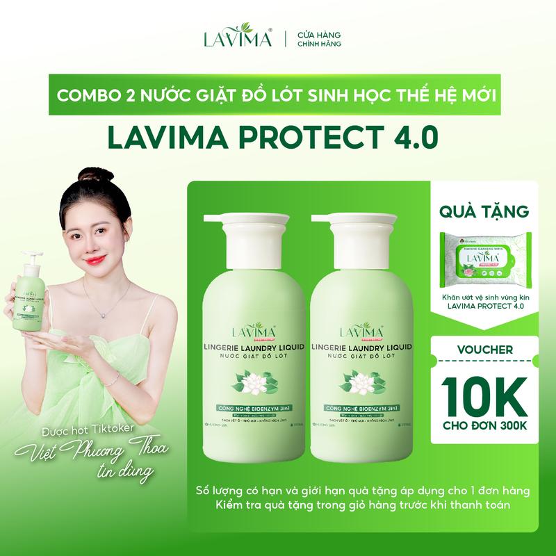 Nước Giặt Đồ Lót Sinh Học Lavima Protect 4.0 x3 Enzym Sinh Học Làm Sạch Vết Ố, Kháng Khuẩn, Kháng Nấm Candida, Chai 300ml
