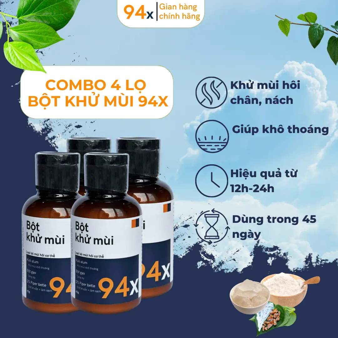 [COMBO 4 LỌ BỘT KHỬ MÙI] Bột khử mùi hôi chân hôi nách 94x 42g/lọ phèn chua chưng cất khử mùi hôi chân giày dép ngăn ngừa mồ hôi khử mùi hiệu quả (Che tên sản phẩm)