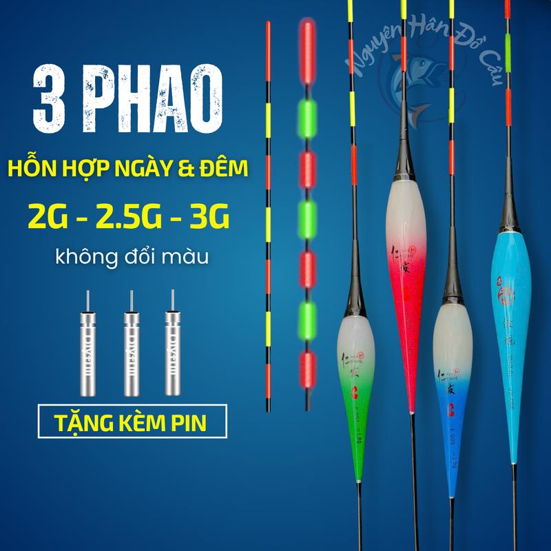  Phao câu cá Combo 3 phao câu cá hỗn hợp ngày đêm   không đổi màu  2g 2.5g 3g tặng kèm pin phao 