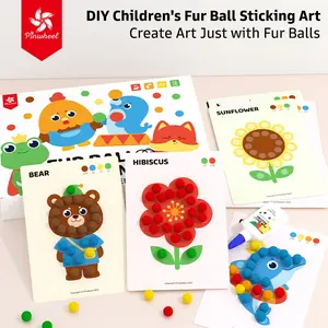 Pinwheel Fur Ball Sticking Art Mainan Edukasi Anak PomPom DIY sticker dot paper set Creative Craft Materials for Children Gambar Menempel Stiker Edukasi
