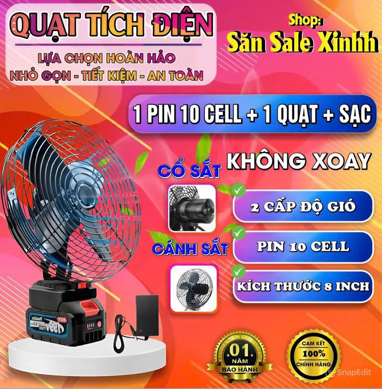   DEAL ĐỘC QUYỀN  1Pin 10Cell+Quạt+Sạc Quạt Tích Điện Lồng Sắt Cánh Sắt Pin 10 Cell Dùng Liên Tục 6H - Quạt Để Bàn 2 Cấp Độ Gió Siêu Mát 