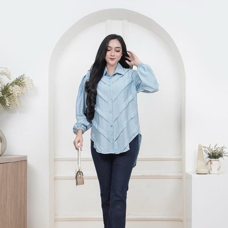 Medina Blouse Kemeja Atasan Nyaman - Kemeja Wanita Blouse - Atasan Wanita Kekinian Basic Linen 2