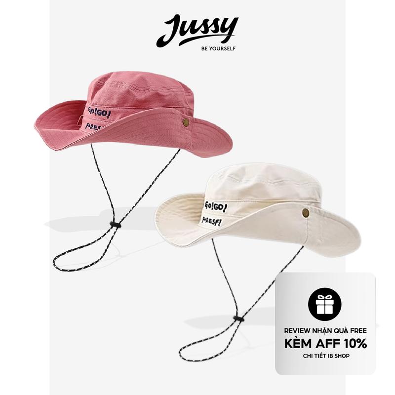 Mũ Bucket Nam Nữ Go Go JB46 Jussy Official Mũ Tai Bèo Camping Rộng Vành Bấm Kiểu Mũ Cao Bồi Có Dây Quai Vải Kaki Cotton Voi Hat Cap