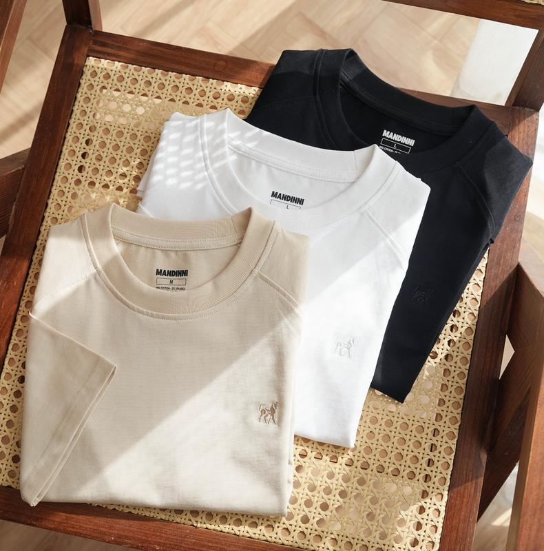 Áo thun nam MANDINNI Cotton Basic cổ tròn Regular fit chất vải mềm mịn thấm hút mồ hôi