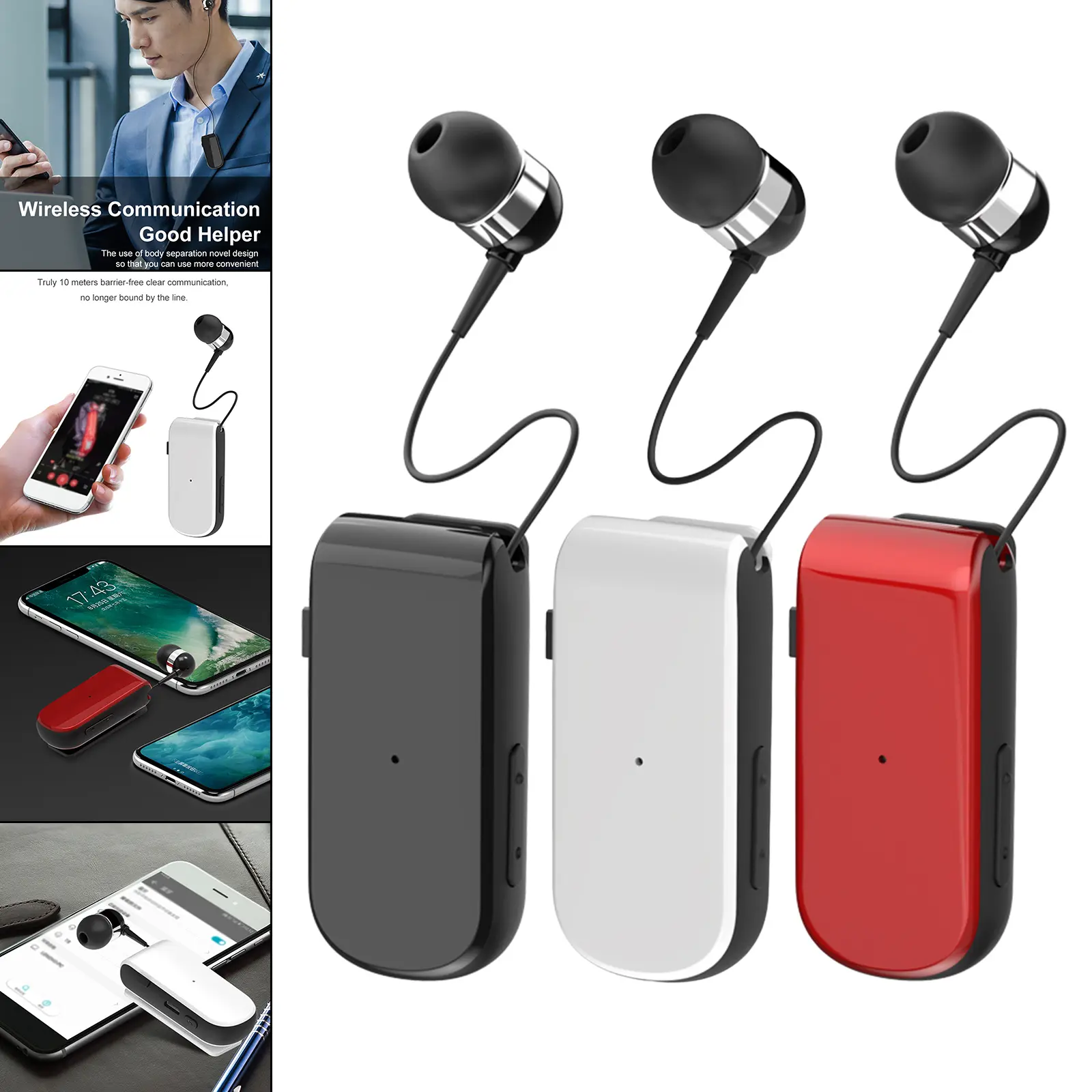 collar Earphone in Ear Retractable Cable Vibration Noise Reduction Headset Earpiece for Sport Gifts Business