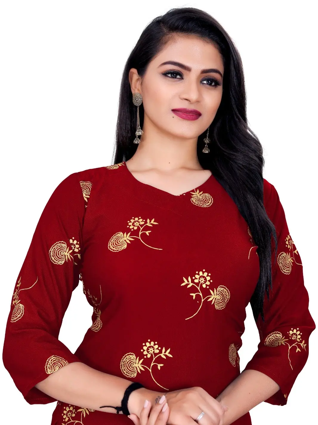 Casual Plus Size Simple Foil Printed Kurti For Women's/Girls