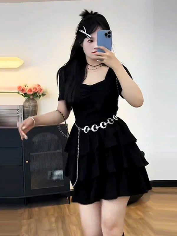 Formal Dresses váy thiết kế cổ vuông tay ngắn thiết kế tầng xếp ly bồng bềnh phong cách tiểu thư hiện đại, sang trọng_Lazy có bigsize