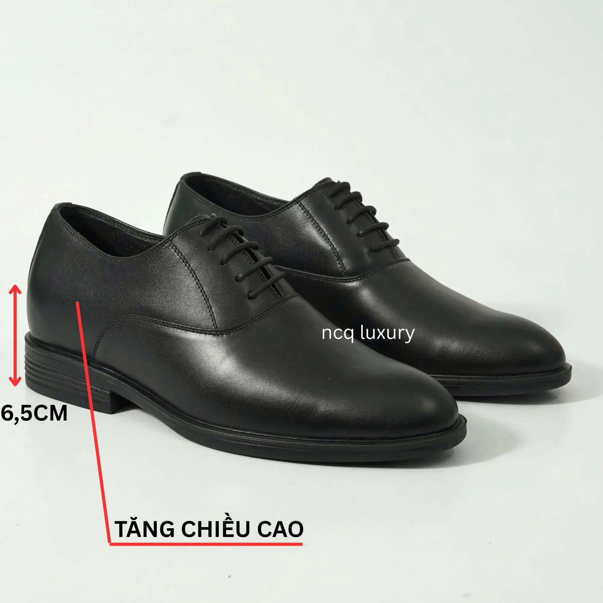 Giầy Tây Nam Công sở tăng chiều cao 6,5cm siêu tôn dáng - Giầy tây da bò Đế Cao Su Khâu