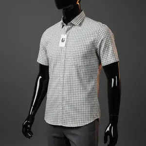 Unku Kemeja Kotak-Kotak Lengan Pendek Bahan Katun Slimfit Nyaman Size M L XL 4XL Formal Kerah Regular Collar Motif Biru Navy Garis Casual Santai Pria Standar Variasi Basic Atasan