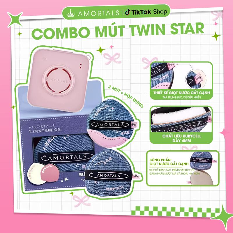  《Amortals.Vietnam》 Bông Mút Trang Điểm Twin Star Amortals Có Kèm Hộp Đựng Hỗ Trợ Lớp Nền Xinh Min 
