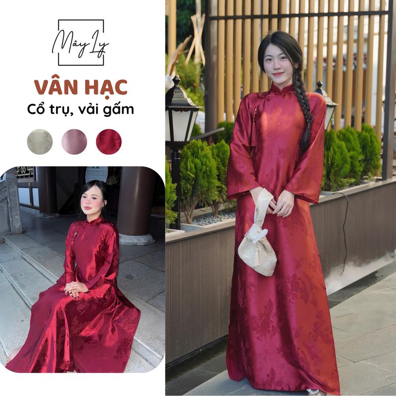   BST TẾT 2026  Áo Dài Gấm Vân Hạc Dáng Suông Cách Tân Cổ Trụ 2.5cm Tay Dài Tà Dài - Áo Dài Mây Ly pháp phục đồ lam 
