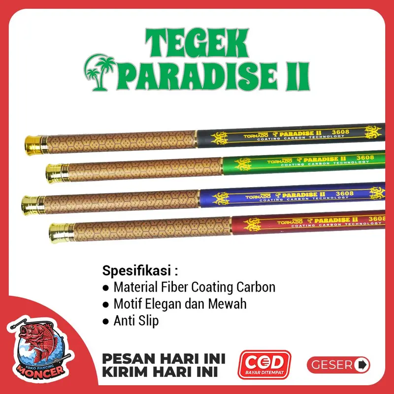 Joran Tegek Pancing Paradise II [FREE KAIL, SENAR & PELAMPUNG] Bahan Fiber Solid Coating I Carbon Kuat dan Action Medium Mancing 2