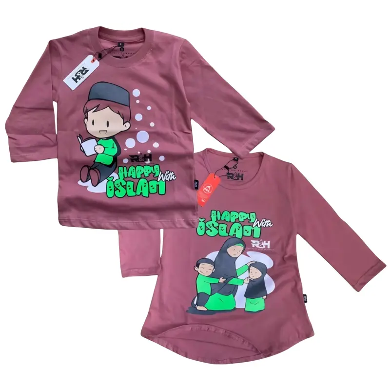 couple Baju anak Laki Laki dan Kaos Anak Perempuan Lengan panjang 3/4 Bahan Katun cocok untuk seragam sekolah Mengaji dan Bermain Laki-Laki Pendek Pasangan Keluarga Sarimbit 0