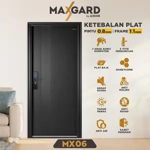 MAXGARD Single Door - Pintu Baja Utama / Pintu Kamar Tebal LUX FORT & Kokoh Minimalis Modern - 90x210 90x230 90x240 - MX 06 Black, KANAN (RIGHT), PACKING KAYU