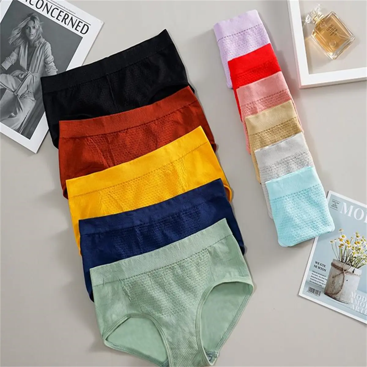 3D Honeycomb Panties Women's Mid-Rise Panties Seamless Solid Color Panties 156