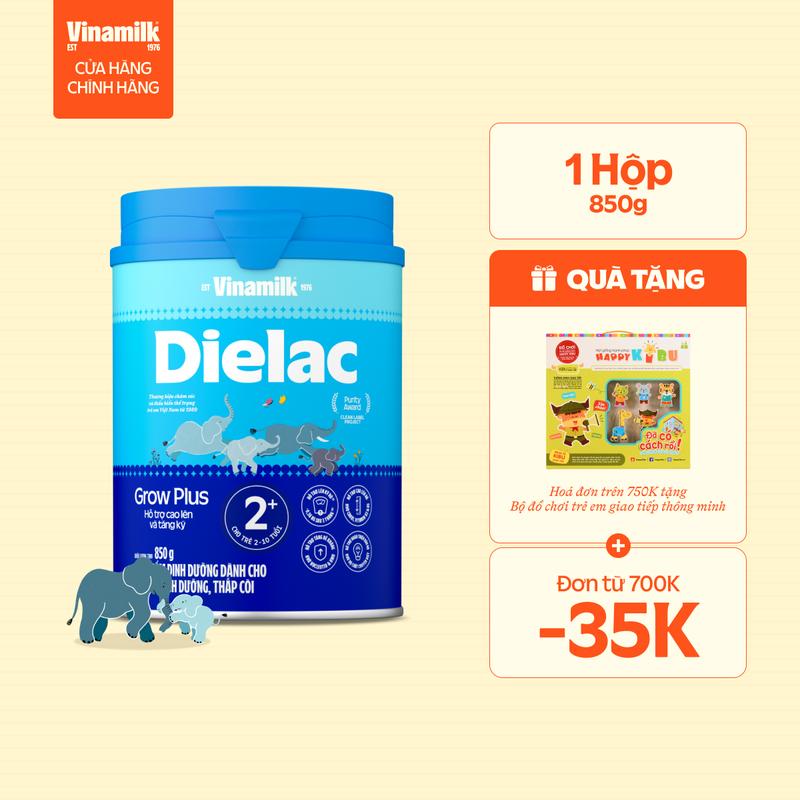 Sữa Non Vinamilk Dielac Grow Plus 2+ HT 850g - Cho Bé Từ 2 - 10 Tuổi