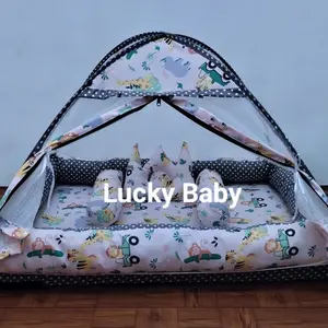 Kasur Bayi Kolam Kulambu Tenda Motif Badak Peach
