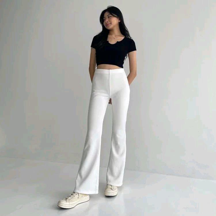 Celana Scuba Cutbray High Waist Premium Tebal ENCUBRAY - Kulot Basic Kantor Hitam Panjang Melar - Casual Wanita Formal Kerja 4