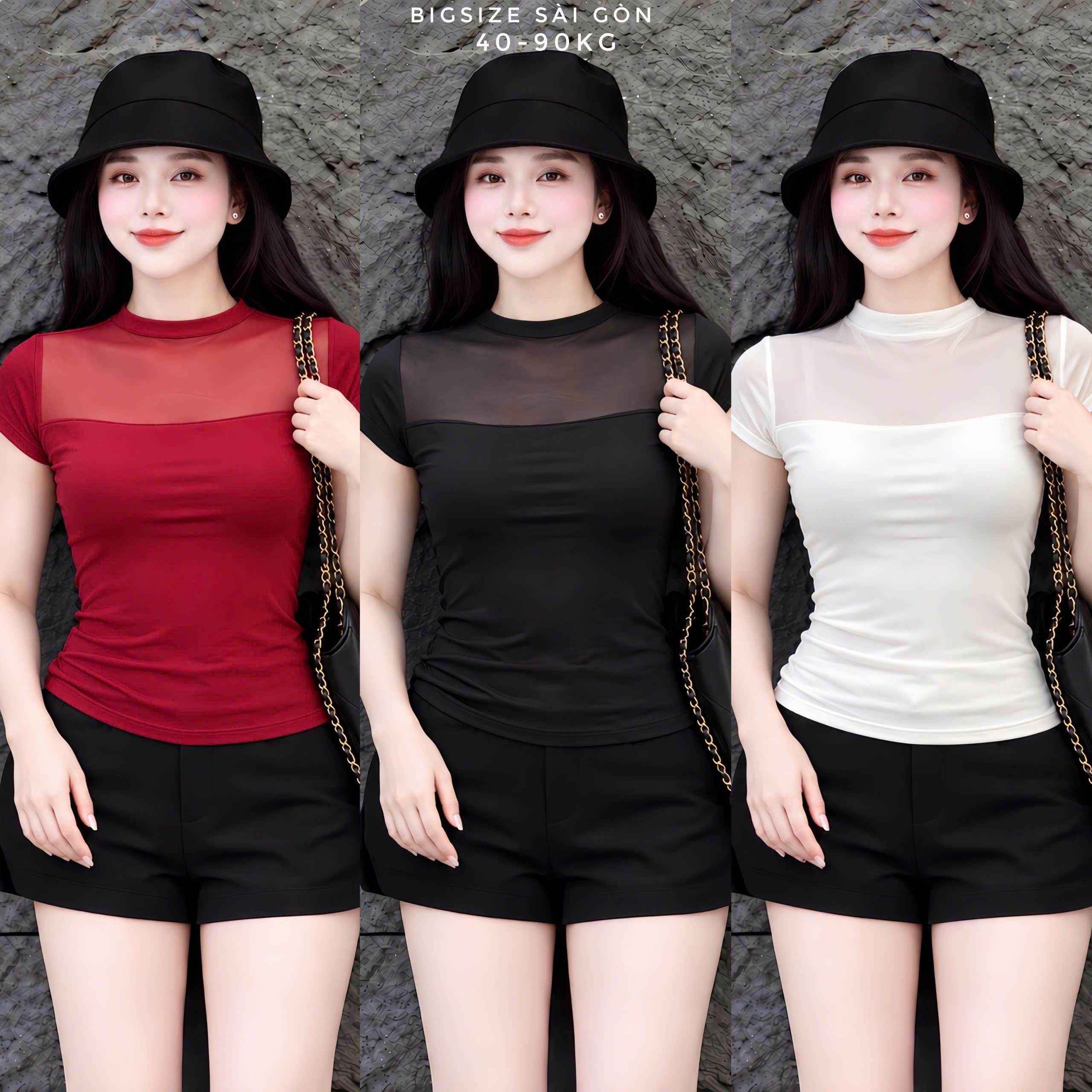 Áo Thun Tay Ngắn Lưới 2 Lớp Vải Thun Gân Tăm 50 - 100Kg Dễ Thương Nữ Women Top Nhung - B.1435