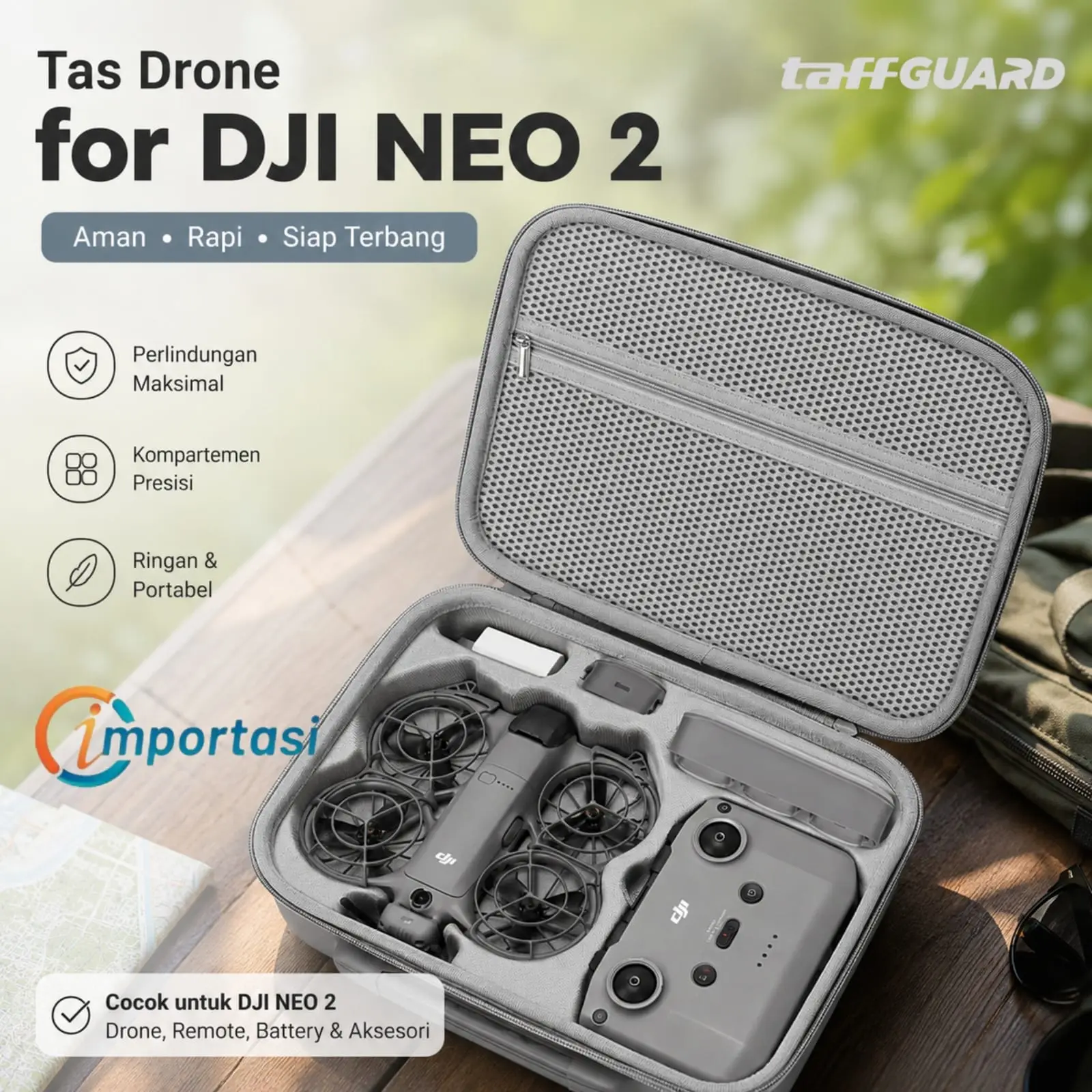 TAFFGUARD Tas Drone Selempang Bag for DJI NEO 2 Carrying Storage Hard Case Waterproof 5 Battery