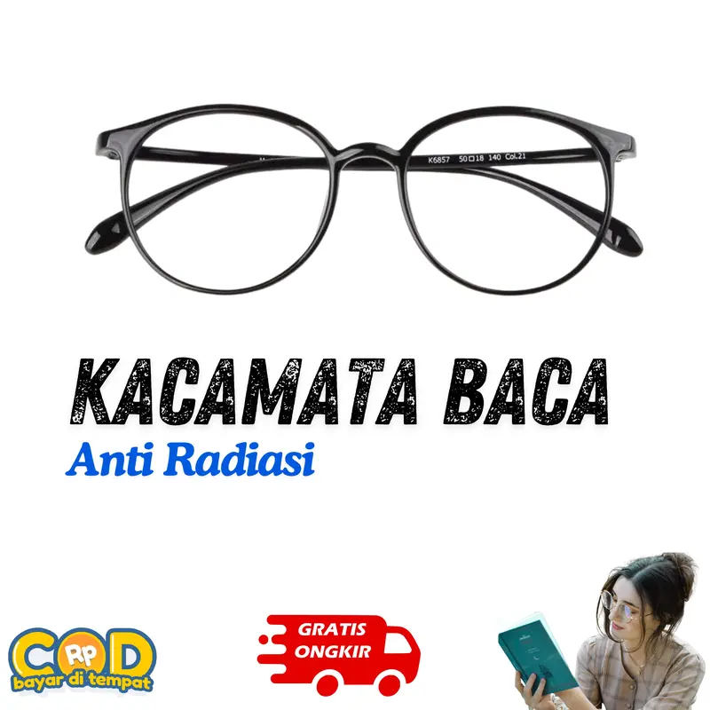 Kacamata Baca Wanita Full Frame Bulat dengan Lensa Trendy Anti Radiasi Free Lap Kacamata 0