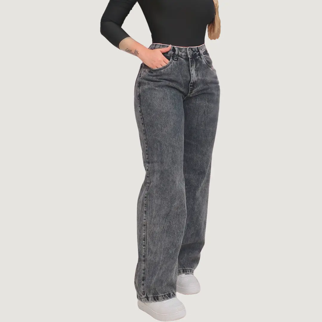 Kit 3 Calça Jeans Wide Leg Pantalona Cintura Alta Jeans