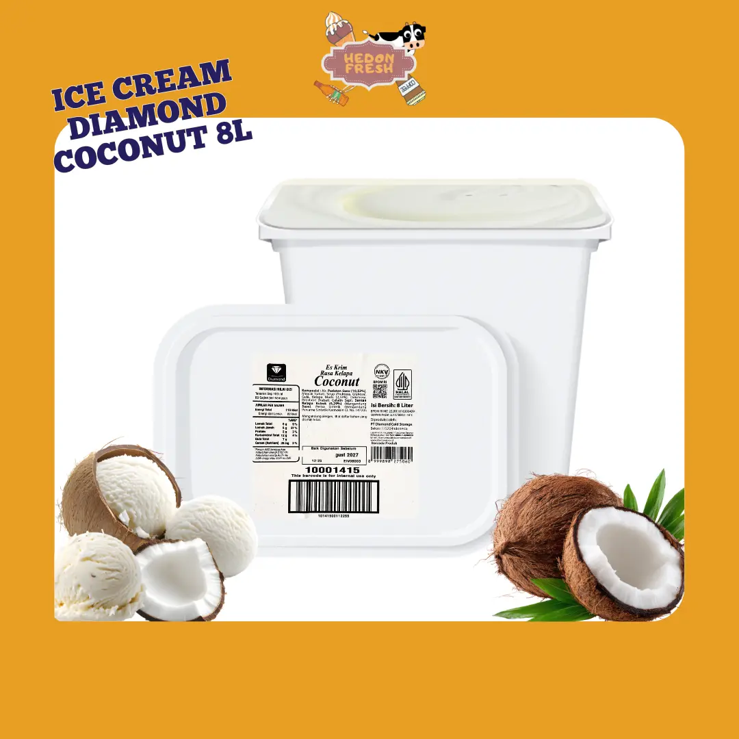 Diamond Es Krim Ice Cream Coconut Kelapa 8 Liter Halal Original Rasa Lezat Gurih Cocok untuk Acara Hajatan Pernikahan Ulang Tahun - Food, Frozen