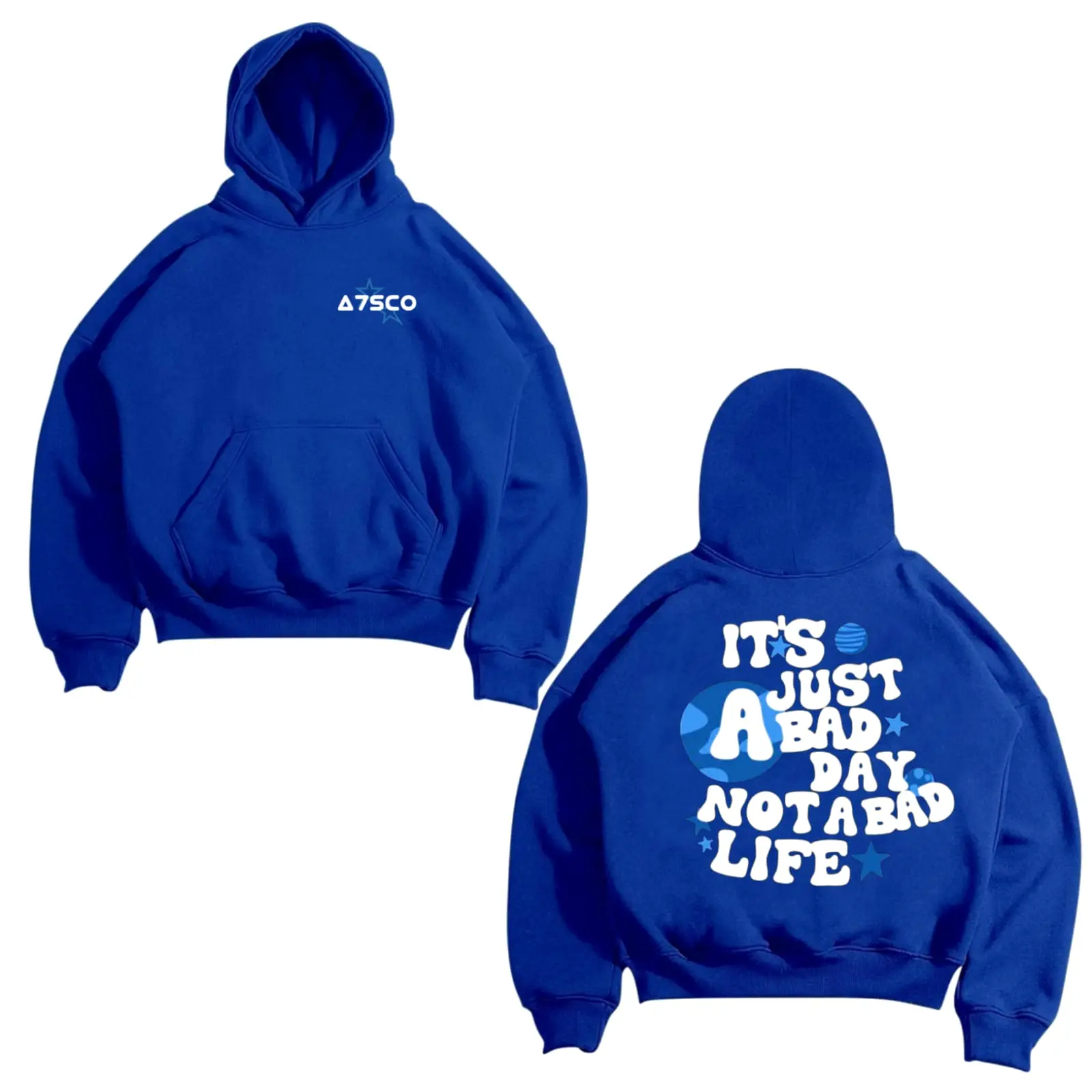 Hoodie Boxy Oversize Starboy Outfit Appearance Katun Fleece Cowok Cewek Keren UNISEX Premium Distro Original Bandung List NOT A BAD Warna Biru Terlaris