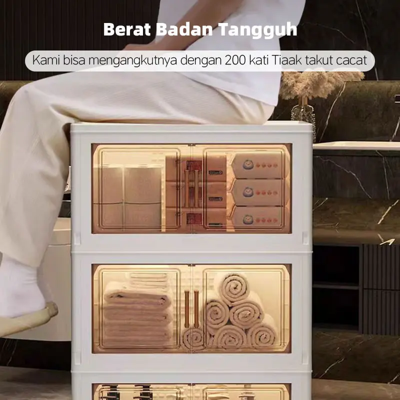 CUBBIE Lemari Lipat Plastik 2-5 Tingkat/Roda 360° Lemari plastik susun/kitchen Organizer box/Pintu Magnet Mainan Storage Box Serbaguna/Lemari Pakaian Plastik Ekstra besar Furniture/lemari plastik 4 susun jumb/lemari plastik model baru 2025 1
