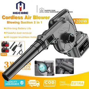 HCCORE Blower Mini 999VF 2 IN 1 Mesin Blower Angin Cordless 1200W Baterai 5.0Ah Hitam Kuning Biru Portable Ergonomis Anti Selip dengan Motor Tembaga Berkekuatan Tinggi dan Sumpit Kantong Debu