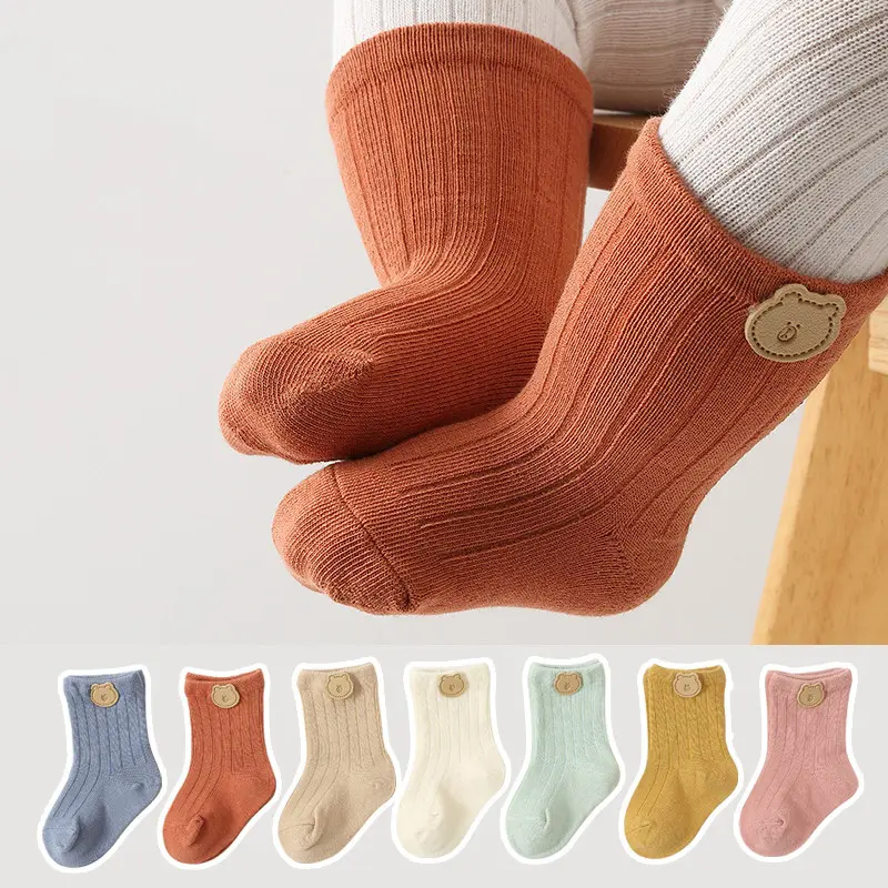 Stokin Kapas Berkait, Rekaan Kartun Kanak-kanak, Menyerap Peluh, Bernafas, Stokin Tiub Pertengahan, Warna Pepejal, Sesuai untuk Kanak-kanak, Kasut Bayi, Untuk Lelaki dan Perempuan, Sokken Sox