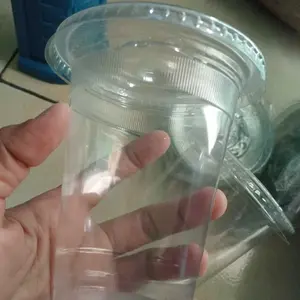 Tutup datar bening butek gelas plastik pop ice juice cup ukuran 10oz,12oz,14oz,16oz