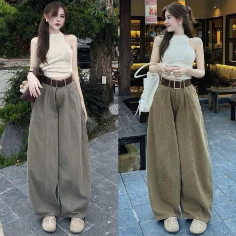 Orr_ Quần jeans nữ dáng dài ống to form rộng chiết ly 2 màu kèm ảnh thật
