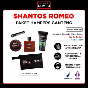 Paket Ganteng Wangi Shantos Romeo Supreme Pomade Waterbased 75gr + EDP 100ml + Facial Wash + Sisir