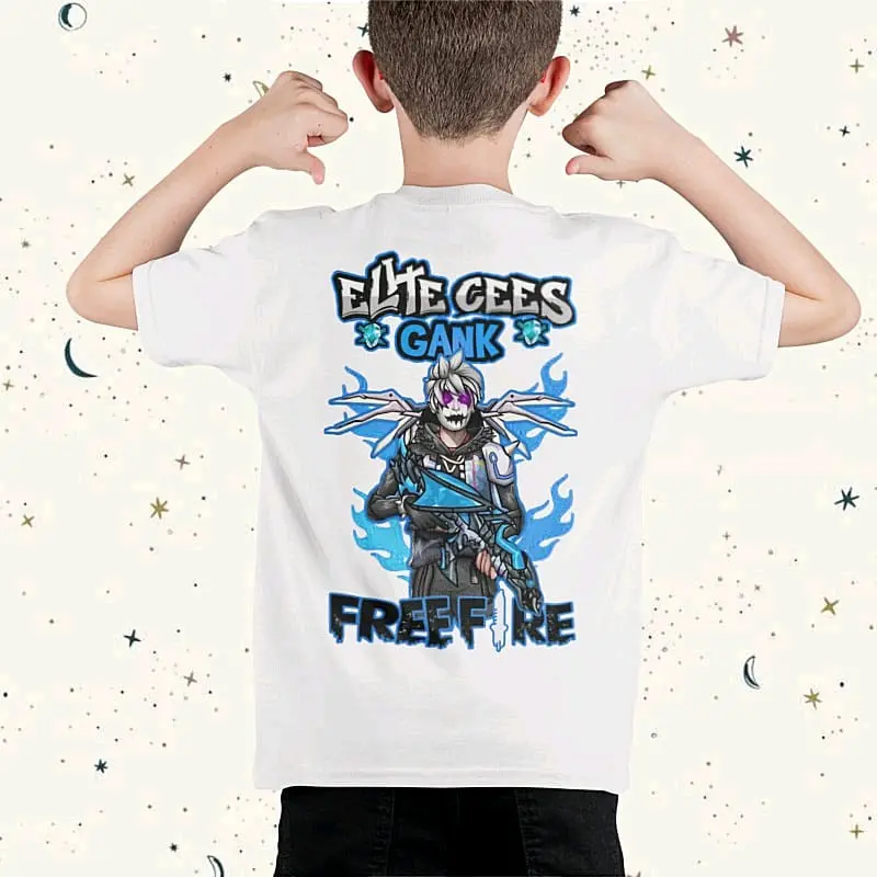 DTF | Kaos anak laki-laki dan perempuan gambar ff ELITE CS GANK AK DRACO / Baju atasan anak cewek cowok gambar ELITE CS AK DRACO BUNDLE API BIRU fashion anak hitam putih 1