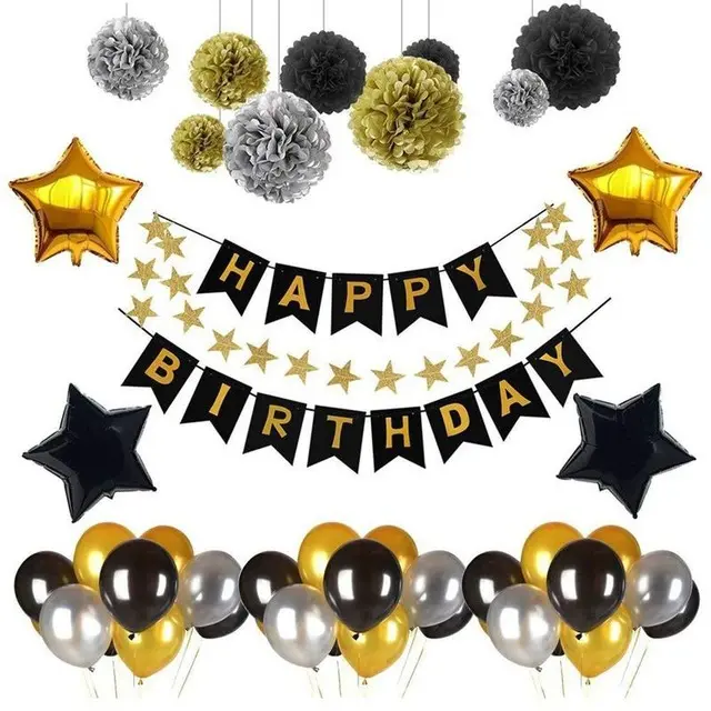SG Seller | Gold Black Aluminium Foil Balloon Set Kids Happy Birthday Party Decoration