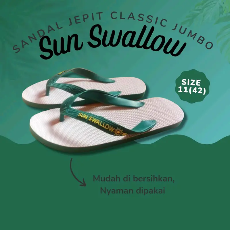 ECERAN SATUAN DAN GROSIR 1/2LUSIN!!! Sandal Sun Swallow Karet Classic Jumbo 11(42) putih red Jepit Pria fleksibel sexy 1