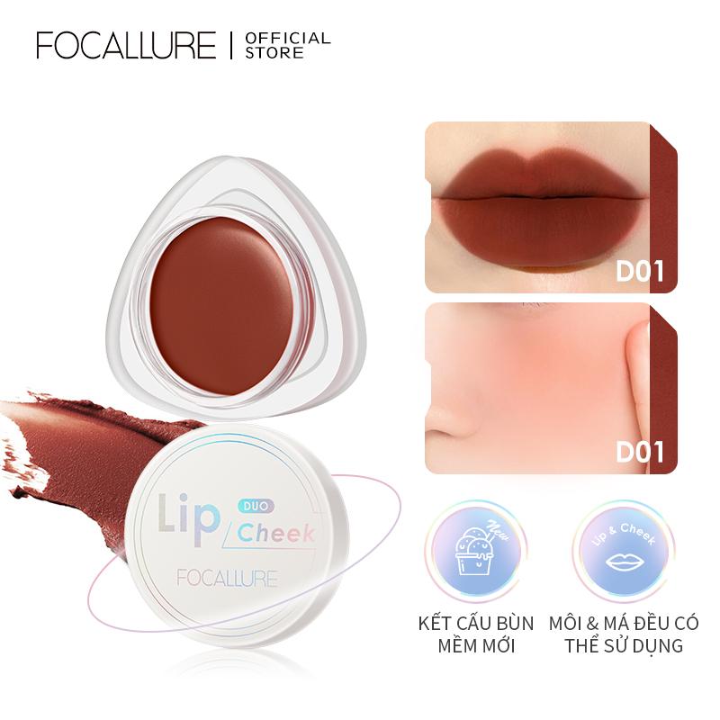 Phấn má dạng lì Focallure nhung mờ & môi bùn môi đất sét công dụng kép cho môi và má son kem sắc tố cao má hồng mềm nhẹ lâu trôi bền màu