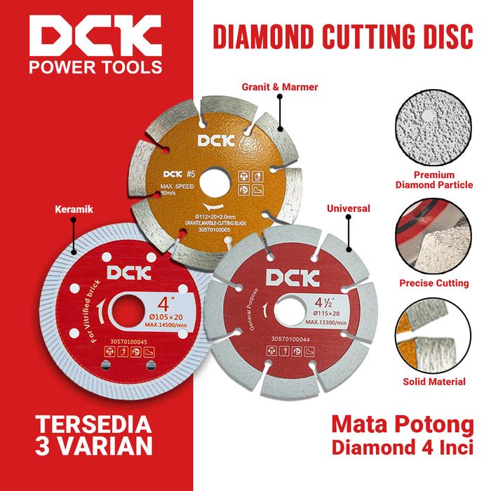 Gambar DCK Diamond Saw Blade 4 Inci / Mata Potong Diamond Turbo (Keramik), Granit, Marmer, Universal 105, 112, 115 mm dari DCK Power Tools Indonesia Kota Administrasi Jakarta Barat Tokopedia