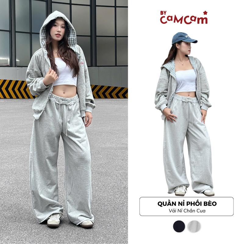 Quần Nỉ Chân Cua Phối Cạp Bèo Ống Rộng Phong Cách Streetwear QTD281