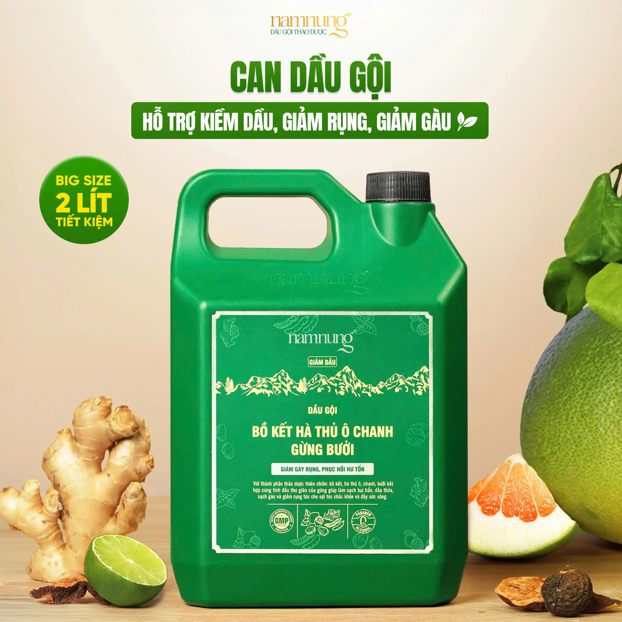 [FLASH SALE] (Sắp cháy hàng) Dầu gội thảo dược bồ kết NamNung hỗ trợ giảm rụng, giảm dầu Can bigsize tiết kiệm 2 lít Chăm sóc tóc Dưỡng tóc nữ – Giảm 39%
